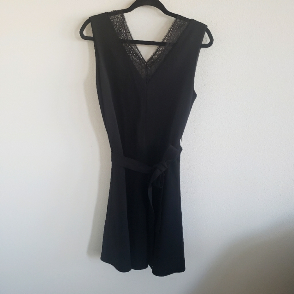 Theory black fit and flare V neck dress